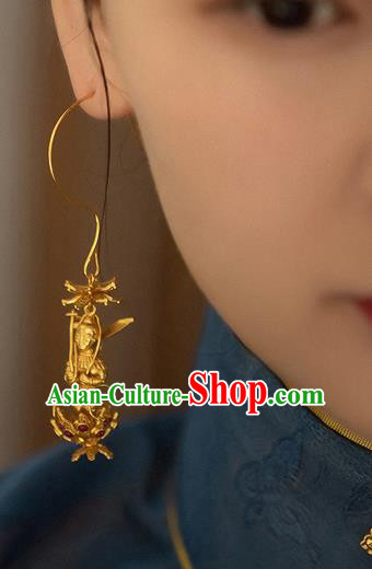 Chinese Traditional Sui Dynasty Princess Earrings Ancient Palace Lady Golden God Ear Accessories