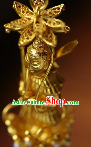 Chinese Traditional Sui Dynasty Princess Earrings Ancient Palace Lady Golden God Ear Accessories