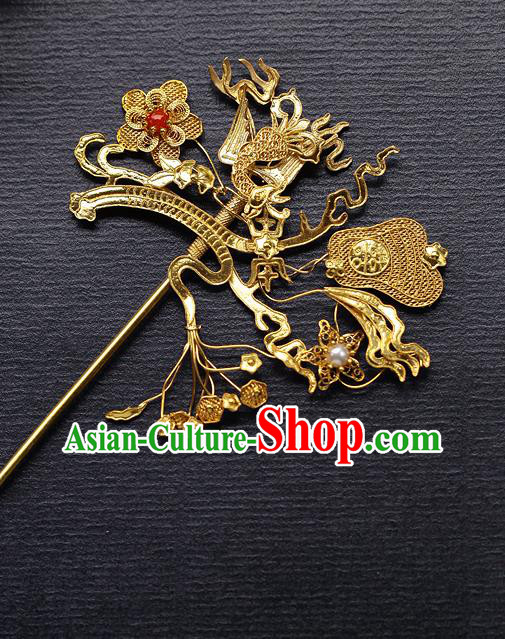 China Ancient Noble Countess Hair Stick Traditional Ming Dynasty Court Filigree Fan Hairpin