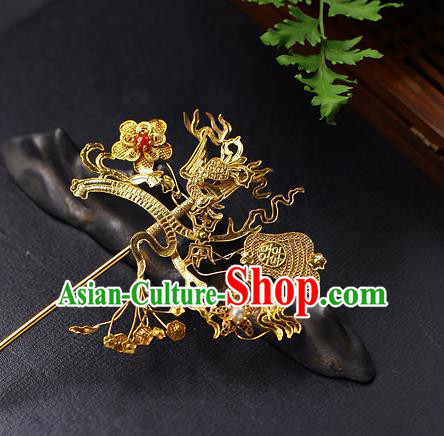 China Ancient Noble Countess Hair Stick Traditional Ming Dynasty Court Filigree Fan Hairpin