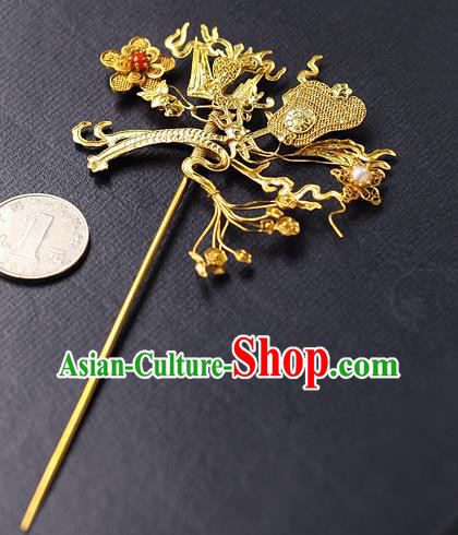 China Ancient Noble Countess Hair Stick Traditional Ming Dynasty Court Filigree Fan Hairpin