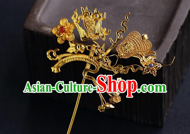 China Ancient Noble Countess Hair Stick Traditional Ming Dynasty Court Filigree Fan Hairpin