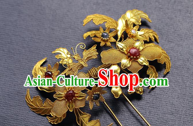 China Ancient Empress Hair Jewelry Traditional Ming Dynasty Court Filigree Peony Hairpin