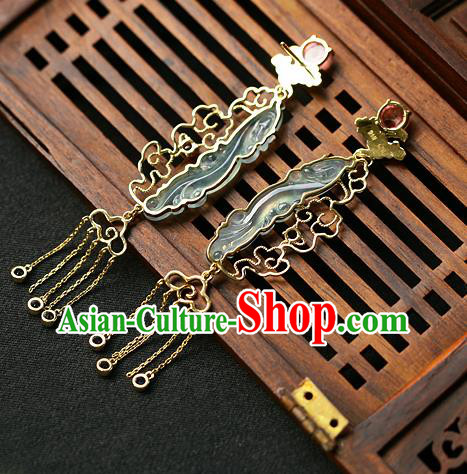 Chinese Handmade Crystal Tassel Ear Accessories Traditional Cheongsam Jadeite Earrings