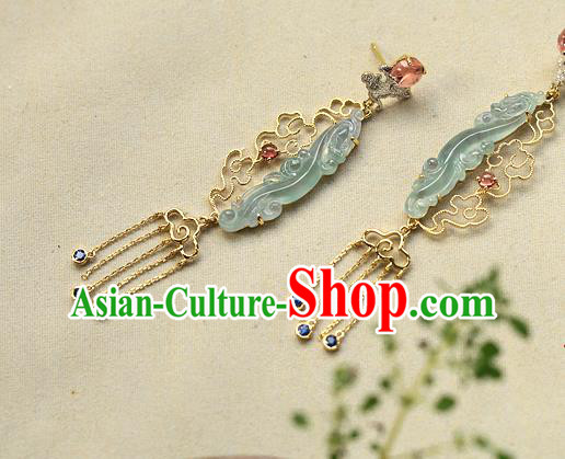 Chinese Handmade Crystal Tassel Ear Accessories Traditional Cheongsam Jadeite Earrings