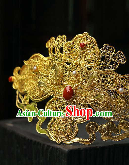 China Ancient Court Woman Gems Hair Jewelry Traditional Ming Dynasty Empress Filigree Hair Crown