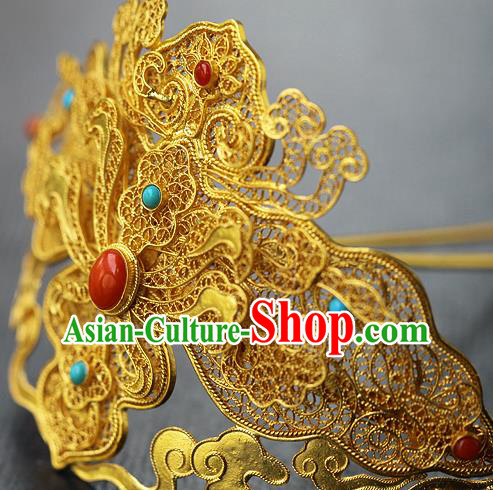 China Ancient Court Woman Gems Hair Jewelry Traditional Ming Dynasty Empress Filigree Hair Crown
