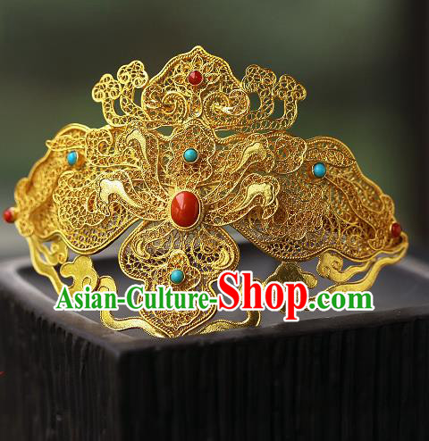 China Ancient Court Woman Gems Hair Jewelry Traditional Ming Dynasty Empress Filigree Hair Crown