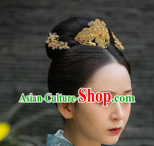 China Ancient Court Woman Gems Hair Jewelry Traditional Ming Dynasty Empress Filigree Hair Crown