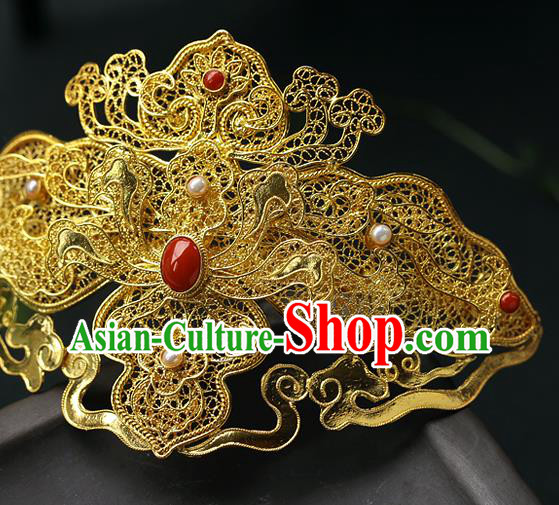 China Ancient Court Woman Gems Hair Jewelry Traditional Ming Dynasty Empress Filigree Hair Crown