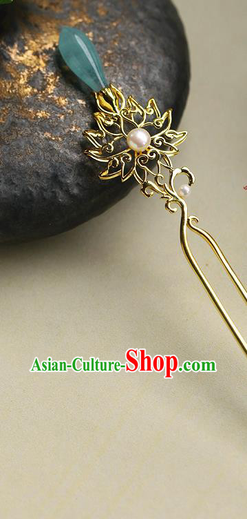 China Ancient Princess Hair Jewelry Traditional Tang Dynasty Palace Lady Aquamarine Hairpin