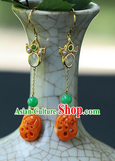 Chinese Handmade Ear Accessories Traditional Cheongsam Agate Earrings