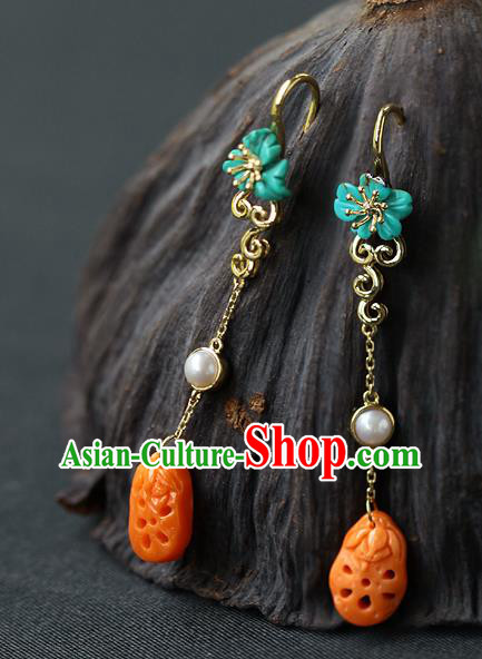 Chinese Handmade Agate Ear Accessories Traditional Cheongsam Kallaite Earrings