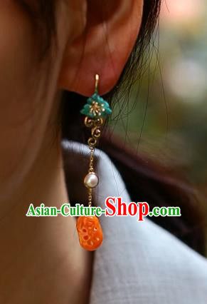 Chinese Handmade Agate Ear Accessories Traditional Cheongsam Kallaite Earrings