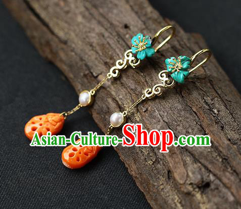 Chinese Handmade Agate Ear Accessories Traditional Cheongsam Kallaite Earrings