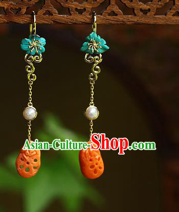 Chinese Handmade Agate Ear Accessories Traditional Cheongsam Kallaite Earrings