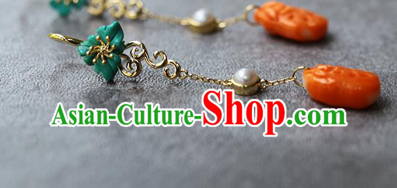 Chinese Handmade Agate Ear Accessories Traditional Cheongsam Kallaite Earrings