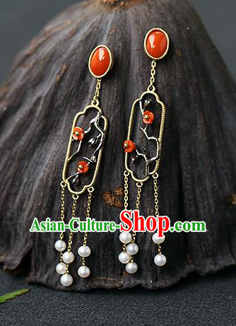 Chinese Handmade Plum Blossom Ear Accessories Traditional Cheongsam Ruby Earrings