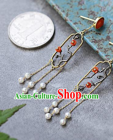 Chinese Handmade Plum Blossom Ear Accessories Traditional Cheongsam Ruby Earrings