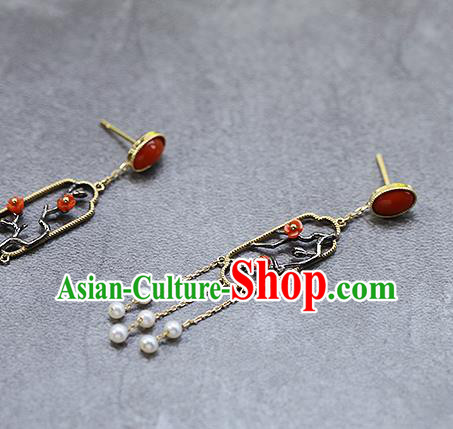 Chinese Handmade Plum Blossom Ear Accessories Traditional Cheongsam Ruby Earrings