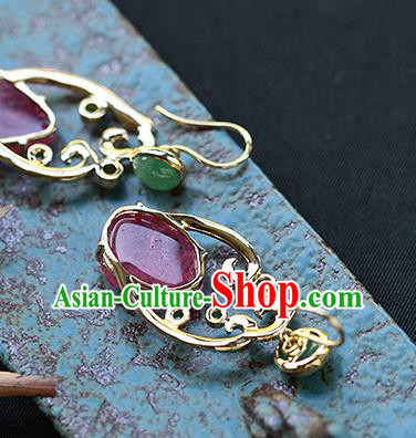 Chinese Handmade Jadeite Ear Accessories Traditional Cheongsam Tourmaline Goldfish Earrings