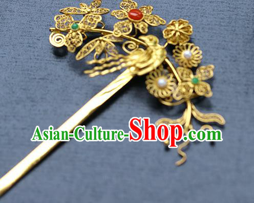 China Ancient Empress Golden Hair Stick Traditional Ming Dynasty Court Filigree Hairpin