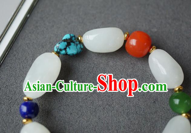 Chinese Traditional Cheongsam Wristlet Accessories Handmade National White Jade Bracelet