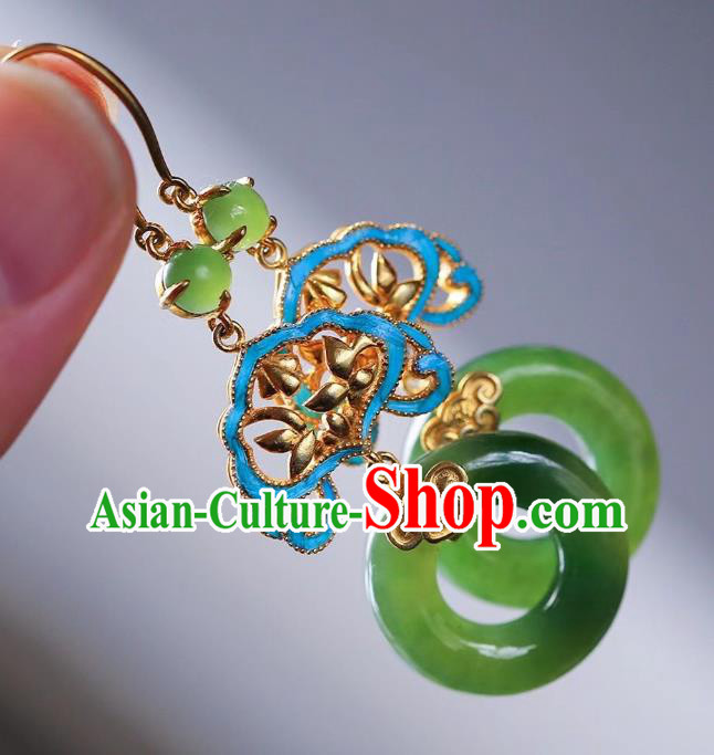 Chinese Handmade Jadeite Ear Accessories Traditional Cheongsam Peace Buckle Earrings