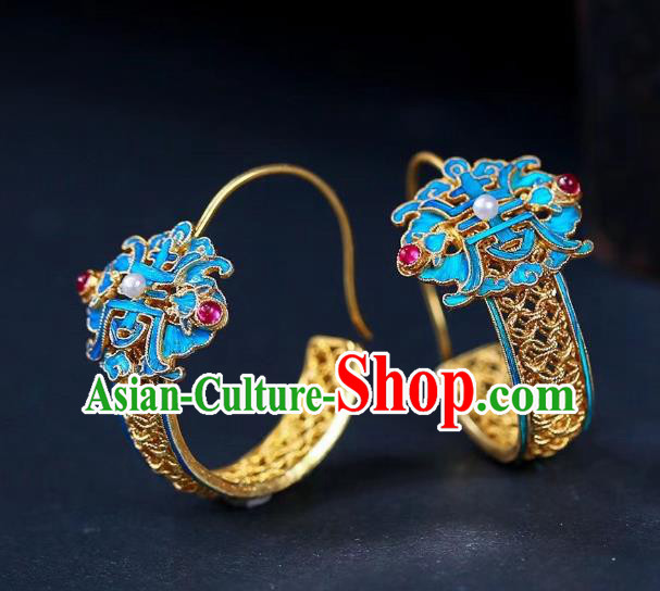 Chinese Handmade Qing Dynasty Filigree Ear Accessories Traditional Ancient Court Woman Earrings