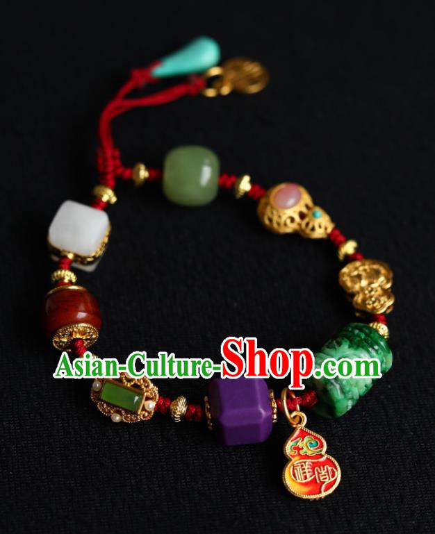 Chinese Handmade National Gems Bracelet Traditional Cheongsam Jade Carving Wristlet Accessories