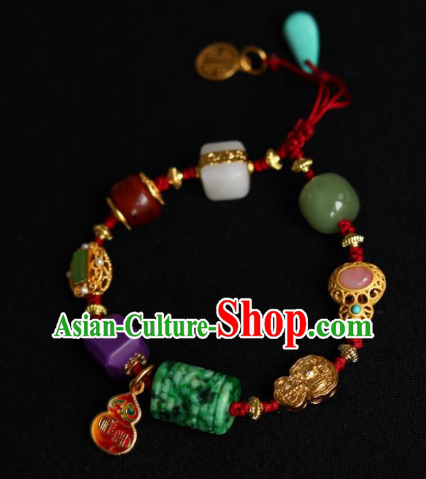 Chinese Handmade National Gems Bracelet Traditional Cheongsam Jade Carving Wristlet Accessories