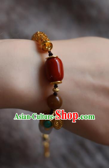Chinese Traditional Cheongsam Golden Wristlet Accessories National Agate Bracelet