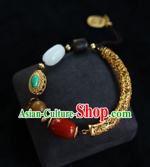 Chinese Traditional Cheongsam Golden Wristlet Accessories National Agate Bracelet