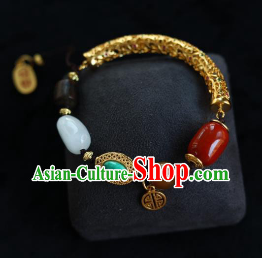 Chinese Traditional Cheongsam Golden Wristlet Accessories National Agate Bracelet