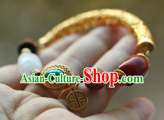 Chinese Traditional Cheongsam Golden Wristlet Accessories National Agate Bracelet