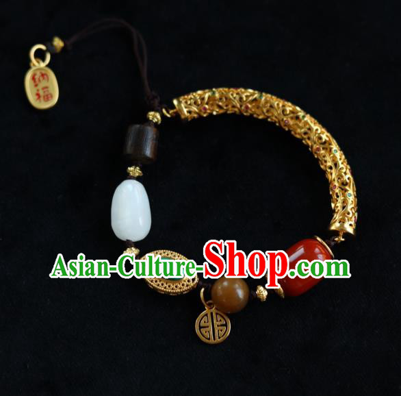 Chinese Traditional Cheongsam Golden Wristlet Accessories National Agate Bracelet