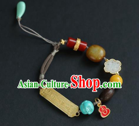 Chinese Traditional Jade Agate Wristlet Accessories National Cheongsam Enamel Gourd Bracelet