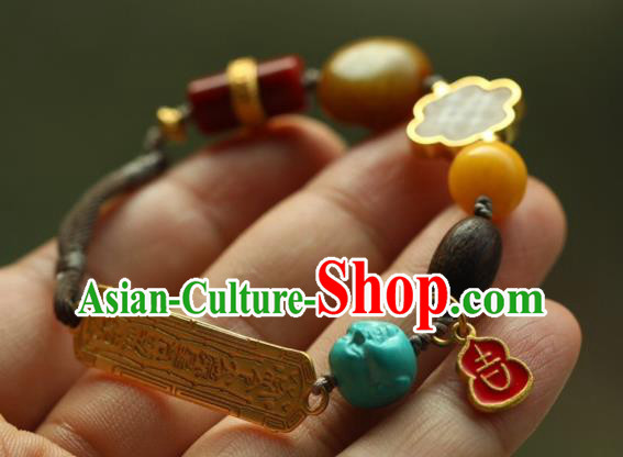 Chinese Traditional Jade Agate Wristlet Accessories National Cheongsam Enamel Gourd Bracelet