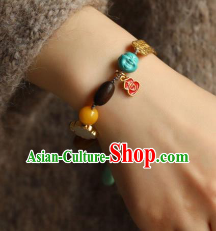 Chinese Traditional Jade Agate Wristlet Accessories National Cheongsam Enamel Gourd Bracelet