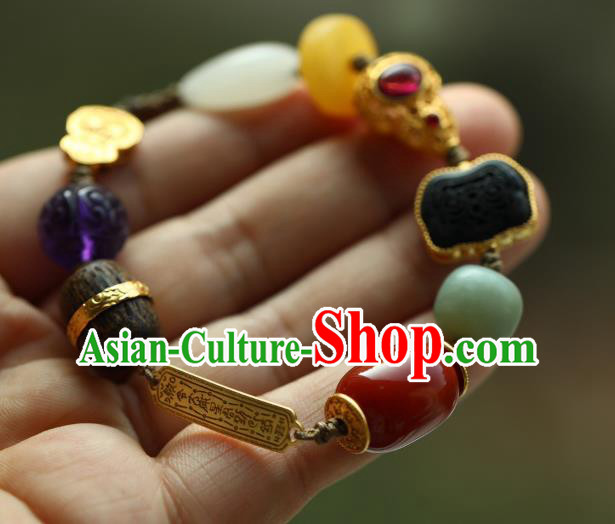 Chinese Traditional Beeswax Wristlet Accessories National Cheongsam Garnet Gourd Bracelet