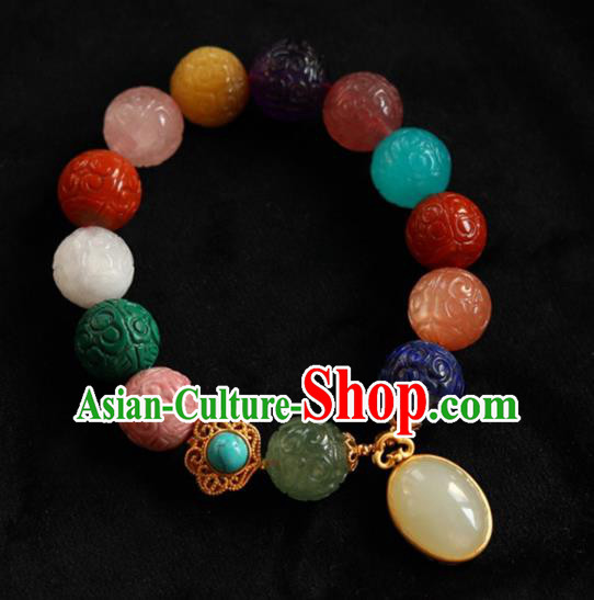 Chinese Traditional Colorful Beads Wristlet Accessories National Cheongsam Crystal Bracelet