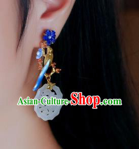 Chinese Handmade Hetian Jade Ear Accessories Traditional Cloisonne Earrings