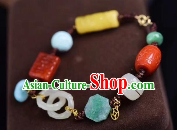 Chinese Traditional Agate Carving Wristlet Accessories National Cheongsam Wedding Bracelet