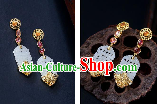 Chinese Handmade Wedding Ear Accessories Traditional Cheongsam White Jade Earrings