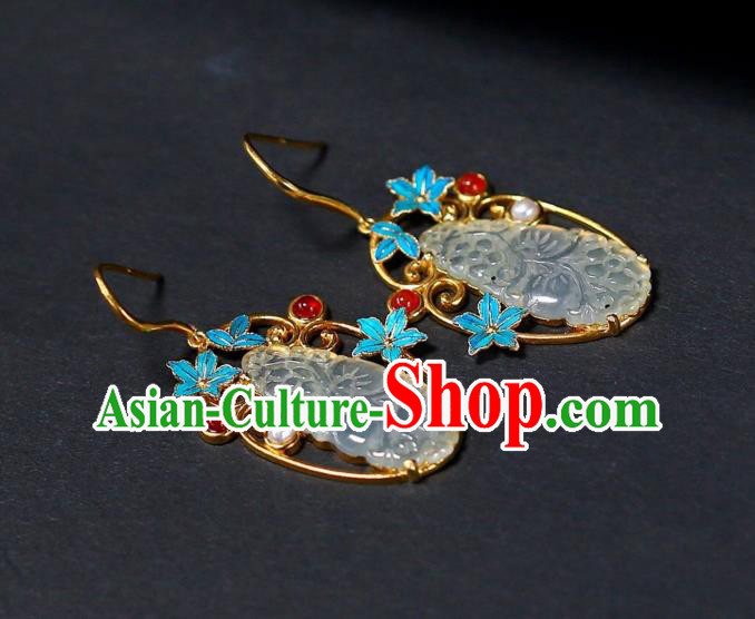 Chinese Handmade Ancient Court Jade Ear Accessories Traditional Qing Dynasty Imperial Consort Earrings