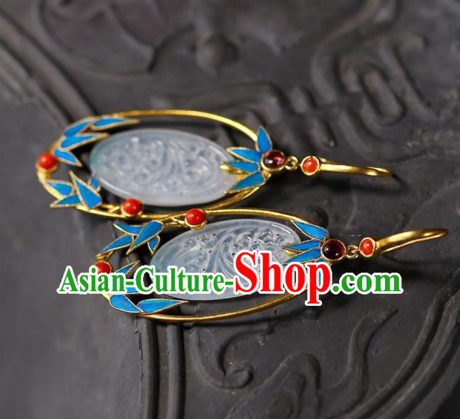 Chinese Traditional Qing Dynasty Imperial Consort Earrings Handmade Ancient Court Jade Ear Accessories