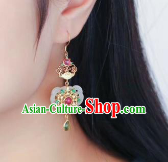 Chinese National Tourmaline Ear Accessories Handmade Traditional Cheongsam Hetian Jade Earrings