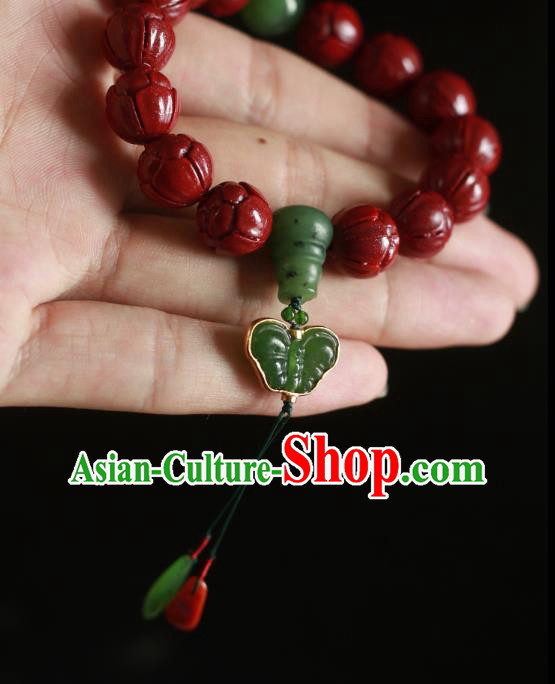 Chinese Traditional Cinnabar Beads Carving Wristlet Accessories National Cheongsam Jadeite Bracelet