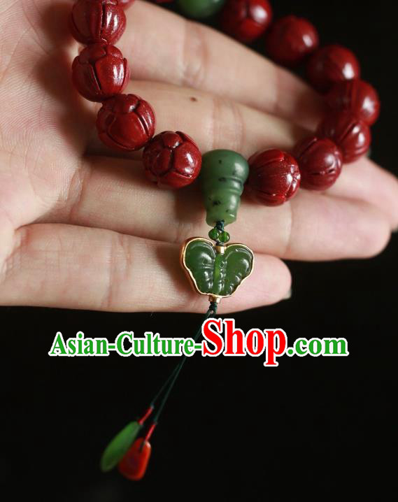 Chinese Traditional Cinnabar Beads Carving Wristlet Accessories National Cheongsam Jadeite Bracelet