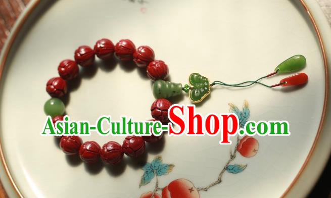 Chinese Traditional Cinnabar Beads Carving Wristlet Accessories National Cheongsam Jadeite Bracelet